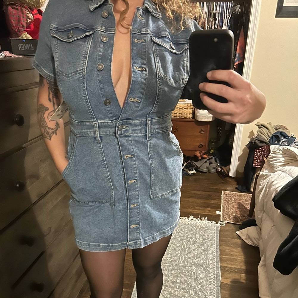 Rewash Blue Denim Button-Up Dress